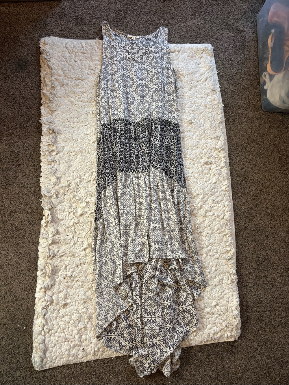 Mystree High Low Cream & Black Patterned Tank Dress Large